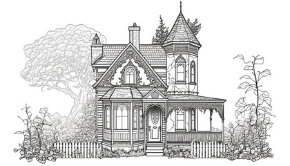 Obraz premium a cute coloring book for children that is still black and white, but waiting for colors and then it will become a wonderful colorful house