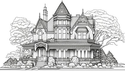 a cute coloring book for children that is still black and white, but waiting for colors and then it will become a wonderful colorful house