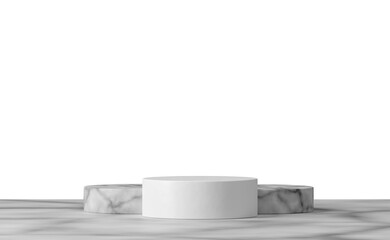 Monochrome background with png 3d geometric shapes. marble circular blank podium on the studio floor for product presentation mock up. Abstract composition in minimal design display empty 3D rendering
