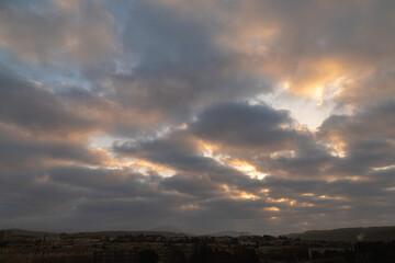 the Sainte Victoire mountain in the light of a very cloudy winter morning