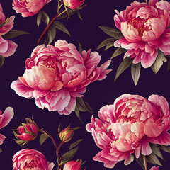 Seamless pattern with red peonies, flower background, wallpaper, AI generated Art
