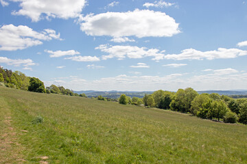 Fototapeta na wymiar Walking tracks in the summertime hills of England.
