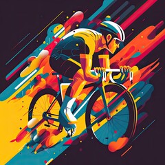 Fototapeta premium Dynamic, abstract colorful cycling flat illustration style. Cycling. Generative AI.