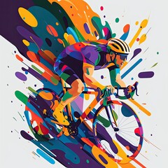 Naklejka premium Dynamic, abstract colorful cycling flat illustration style. Cycling. Generative AI.