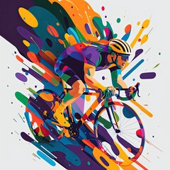 Dynamic, abstract colorful cycling flat illustration style. Cycling. Generative AI.