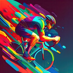 Dynamic, abstract colorful cycling flat illustration style. Cycling. Generative AI.