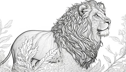 a cute coloring book for children that is still black and white, but waiting for colors and then it will become a wonderful colorful lion