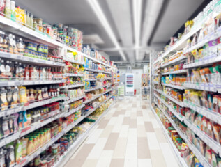 Abstract blurred supermarket.  choosing a dairy products at supermarket.
