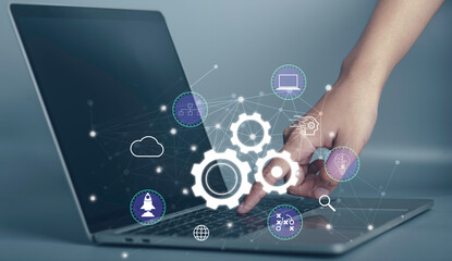 IOT internet of Things concept. Digital marketing media (search data, AI chat, social network)  Automation of innovation, boosting productivity, and repeatability in technological and business.