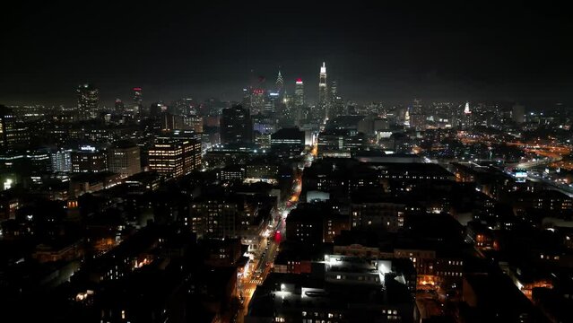The city lights of Philadelphia at night - aerial view - drone photography
