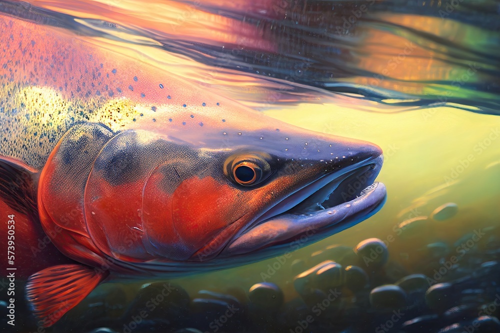 Wall mural Salmon swimming under water - AI Generated