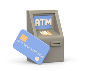 Realistic 3d icon of atm automatic deposit machine and credit card