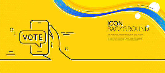 Fototapeta na wymiar Online voting line icon. Abstract yellow background. Internet vote sign. Web election symbol. Minimal online voting line icon. Wave banner concept. Vector