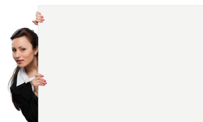 Close-up of a young woman holding signboard