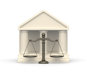 Realistic 3d icon of court building and scales of justice