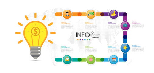 Infographic design template. timeline with icons and 8 options or steps. Can be used for process, presentations, layout, banner, web design vector illustration.