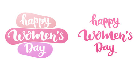 Set of Happy Women's Day posters. Trendy calligraphy. Vector lettering illustration for typography. Print to party, sticker, banner, badge, design, flyer, web, advertising. 