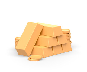 Realistic 3d icon of gold bars and coins