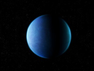 Obraz na płótnie Canvas Earth's twin from deep space. Extrasolar planet with water on the surface and oxygen in the atmosphere. Blue Super Earth.