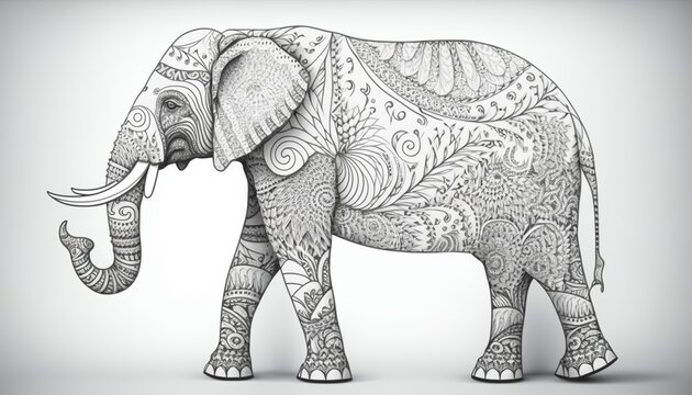 a cute coloring book for children that is still black and white, but waiting for colors and then it will become a wonderful colorful elephant