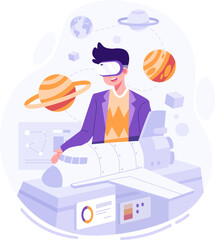 Learning on metaverse flat illustration