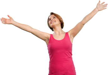 joyful woman with open arms