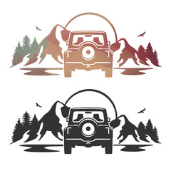 Off Road Illustration Clip Art Design Shape. Mountain Suv 4x4 Silhouette Icon Vector. © josepperianes
