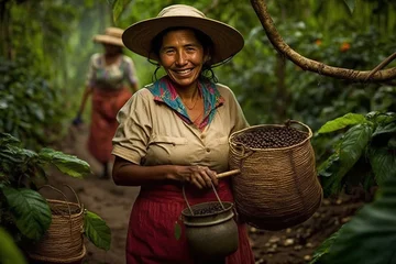 Foto op Canvas Mujer colombiana recolectando granos de café en una plantación © ramoncin1978