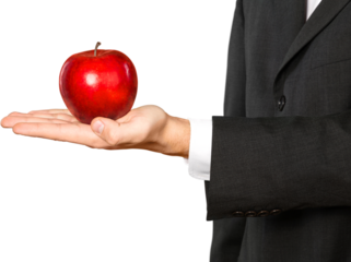 Business hand holds red apple
