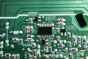 Electronic lab working place with soldering iron and circuit board