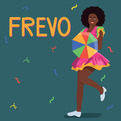 Girl dancing a Cultural dance. Hand drawn flat design frevo illustration 