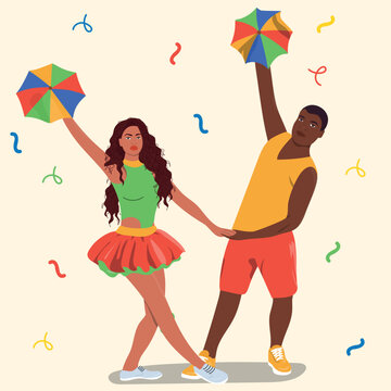 Couple dancing brazilian dance. Hand drawn flat design frevo illustration 