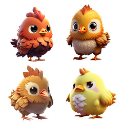 Fototapeta premium Collection of chicken cartoon style on transparent background.generative ai 