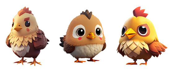 Collection of chicken cartoon style on transparent background.generative ai	
