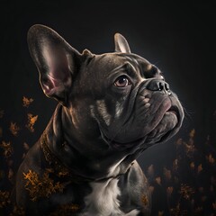 Fototapeta na wymiar French bulldog posing in the fantasy wilderness. Dog portrait.