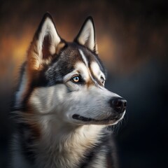 Obraz premium Husky posing in the fantasy wilderness. Dog portrait.