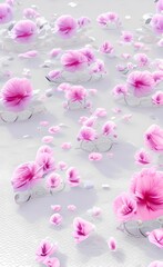 Floral pattern. Floral ornament with pink flowers on white background. AI-generated digital illustration, 3D style
