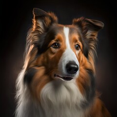 Collie posing in the fantasy wilderness. Dog portrait.