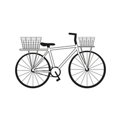 Fototapeta na wymiar Bicycle with baskets isolated on white background. Hand drawn sketch.Vector illustration. Simple doodle style.