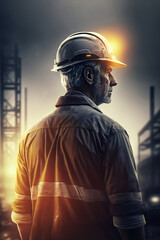 Portrait of Professional Heavy Industry Engineer Worker Wearing Uniform, Glasses, safety helmet in construction Manufacture site generated by Ai