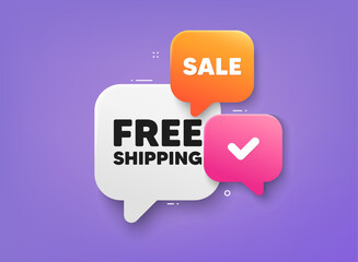 Free shipping tag. 3d bubble chat banner. Discount offer coupon. Delivery included sign. Special offer symbol. Free shipping adhesive tag. Promo banner. Vector