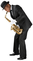 Naklejka premium Saxophonist. Man playing on the saxophone