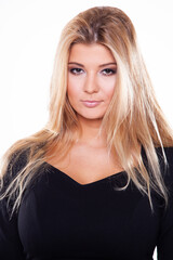 Naklejka premium portrait of attractive blond woman on white background