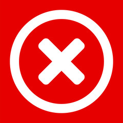 Red No or Rejected or Declined Sign with X Cross Circle in Square Icon. Vector Image.