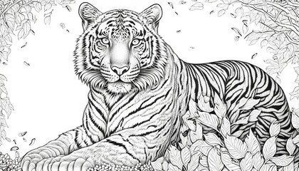 Fototapeta premium a cute coloring book for children that is still black and white, but waiting for colors and then it will become a wonderful colorful tiris