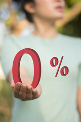 The number 0% rate on women hand promotion discount sale concept