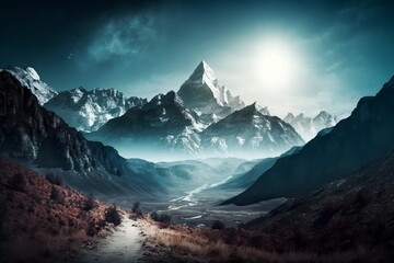 Obraz premium Himalayan mountainous landscape. Beautiful fresh panorama.