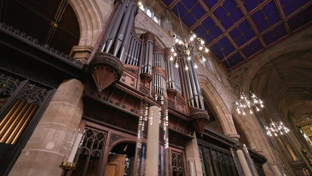 The organ inside Wakefield Cathedral, England