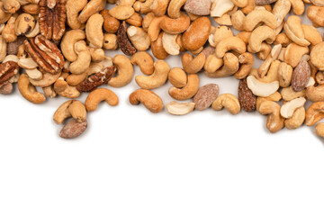 A group of almonds, pistachios, walnuts, macadamia, cashews.