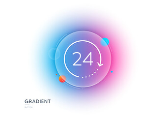 24 hours time line icon. Gradient blur button with glassmorphism. Clock sign. Watch symbol. Transparent glass design. 24 hours line icon. Vector